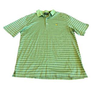 Amen Corner Bold Green Stripe Polo Shirt Short Sleeve Masters Logo Size Large